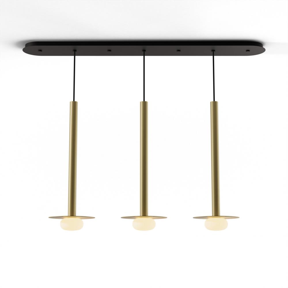 Combi Pendant 24&#34; Linear 3 Combo Brass with Matte Black Canopy
