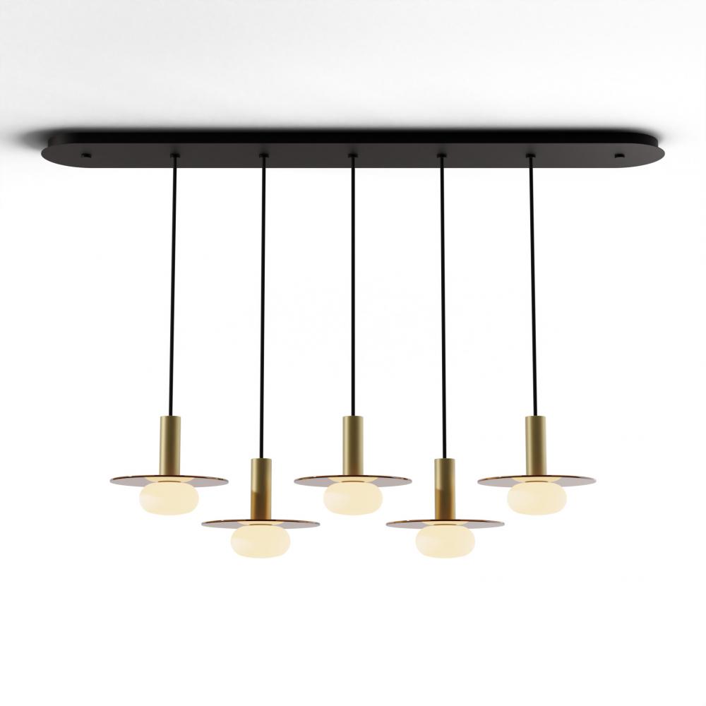 Combi Pendant 6&#34; Linear 5 Combo Brass with Matte Black Canopy
