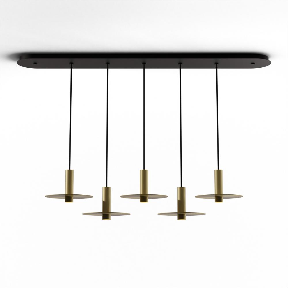 Combi Pendant 6&#34; Linear 5 Combo Brass with Matte Black Canopy