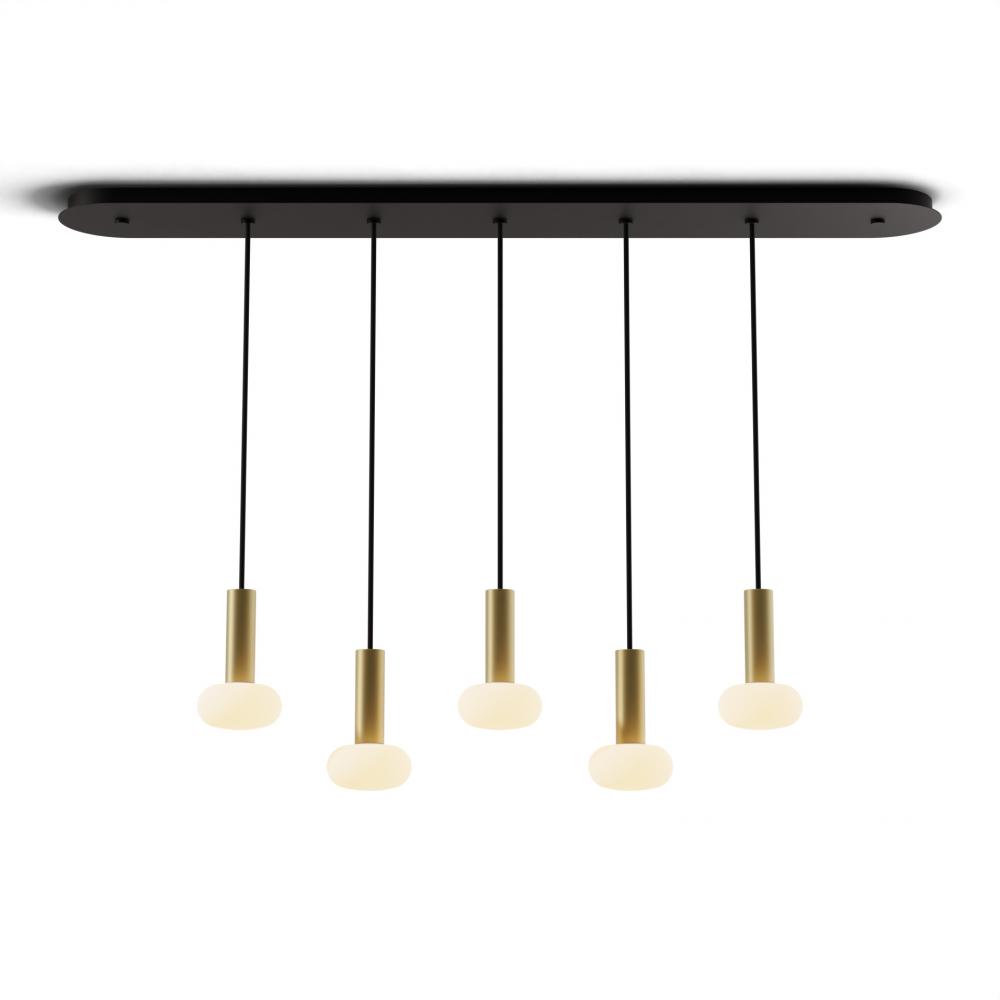 Combi Pendant 6&#34; Linear 5 Combo Brass with Matte Black Canopy, Glass Ball attachment, Suspension