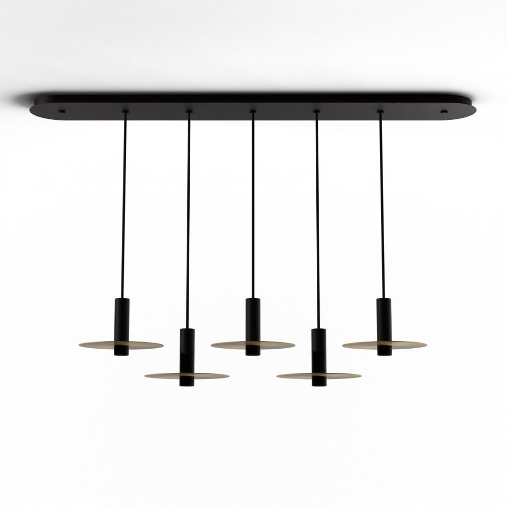 Combi Pendant 6&#34; Linear 5 Combo Matte Black with Matte Black Canopy