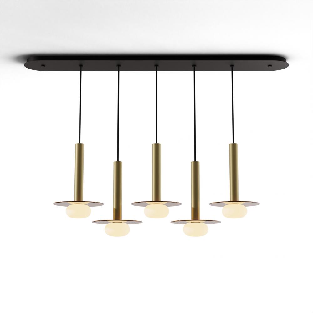 Combi Pendant 12&#34; Linear 5 Combo Brass with Matte Black Canopy