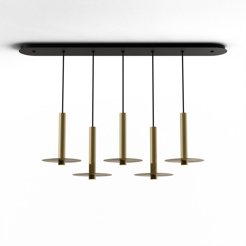 Combi Pendant 12&#34; Linear 5 Combo Brass with Matte Black Canopy