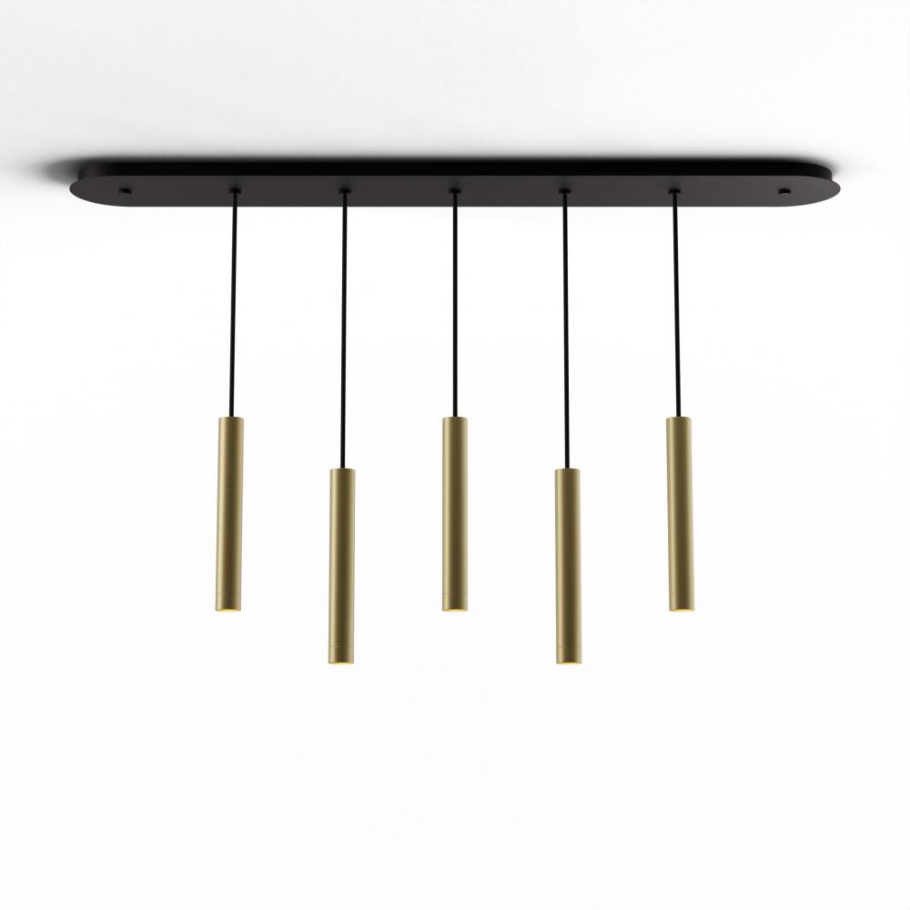 Combi Pendant 12&#34; Linear 5 Combo Brass with Matte Black Canopy, Suspension / Flush Mount 2-in-1