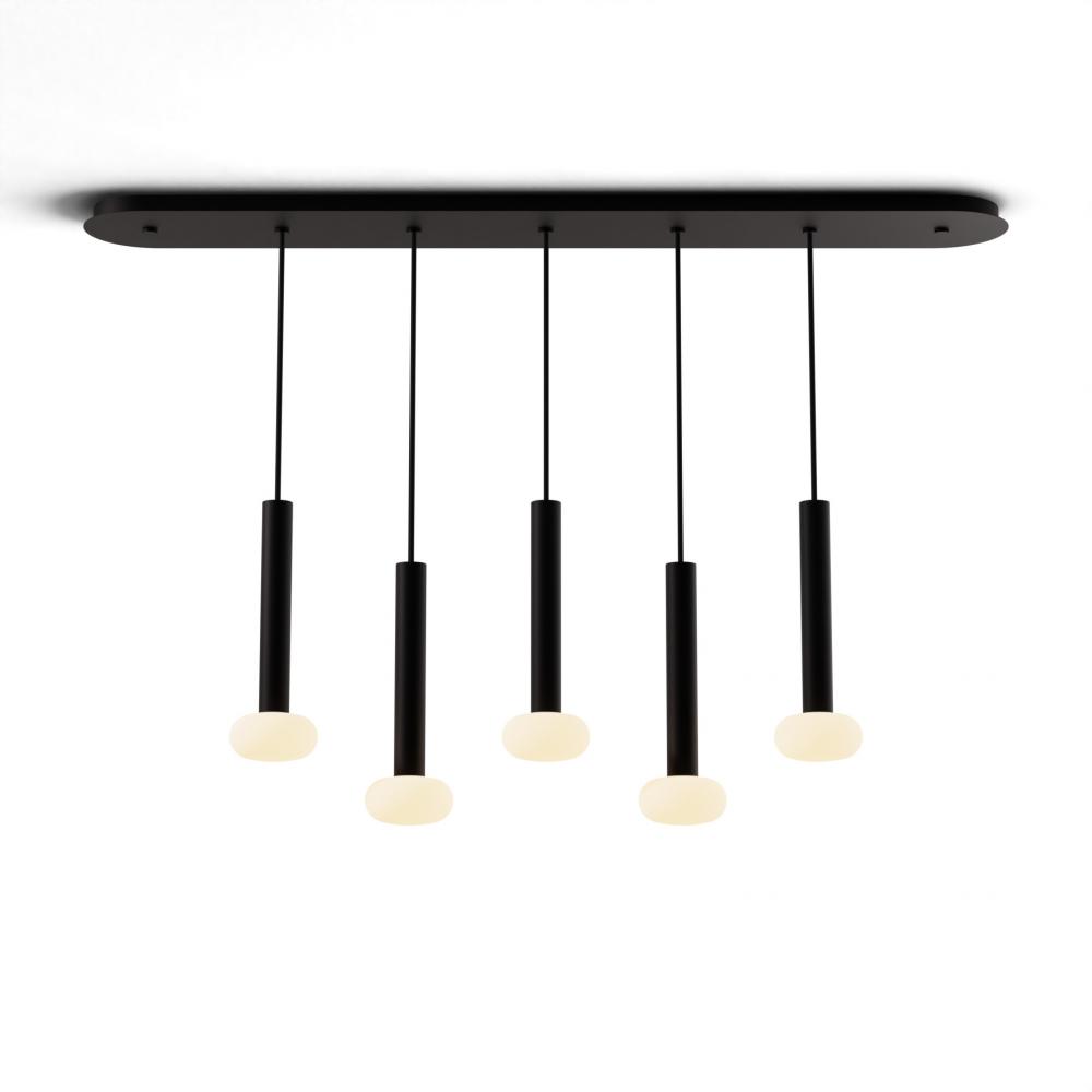 Combi Pendant 12&#34; Linear 5 Combo Matte Black with Matte Black Canopy, Glass Ball attachment, Sus