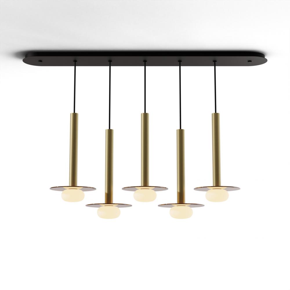 Combi Pendant 16&#34; Linear 5 Combo Brass with Matte Black Canopy