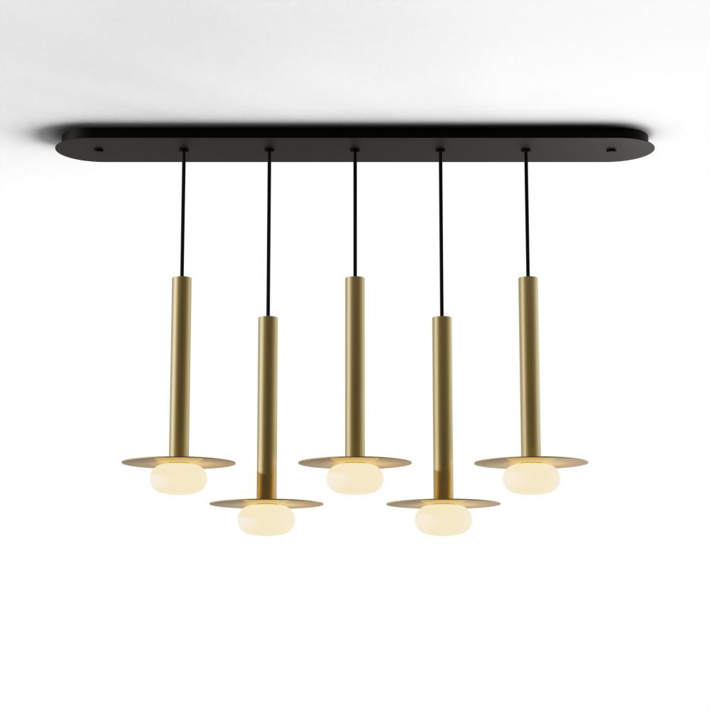 Combi Pendant 16&#34; Linear 5 Combo Brass with Matte Black Canopy