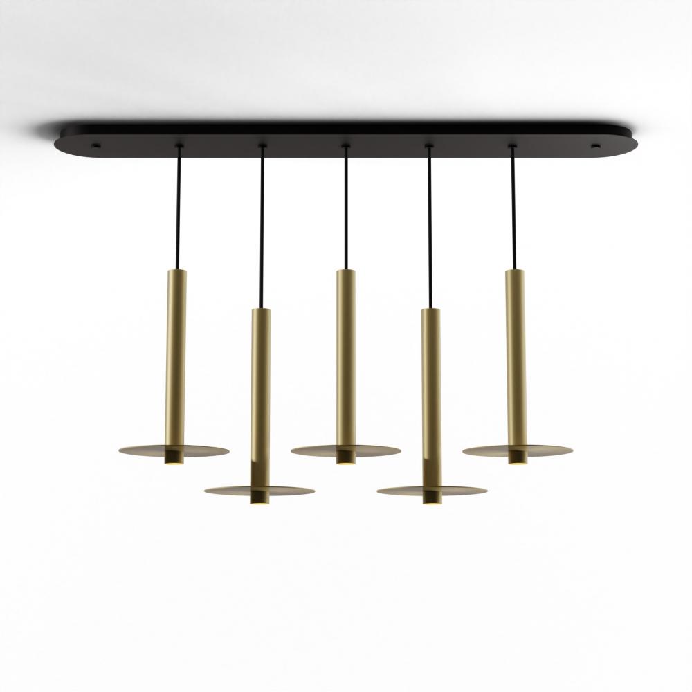 Combi Pendant 16&#34; Linear 5 Combo Brass with Matte Black Canopy