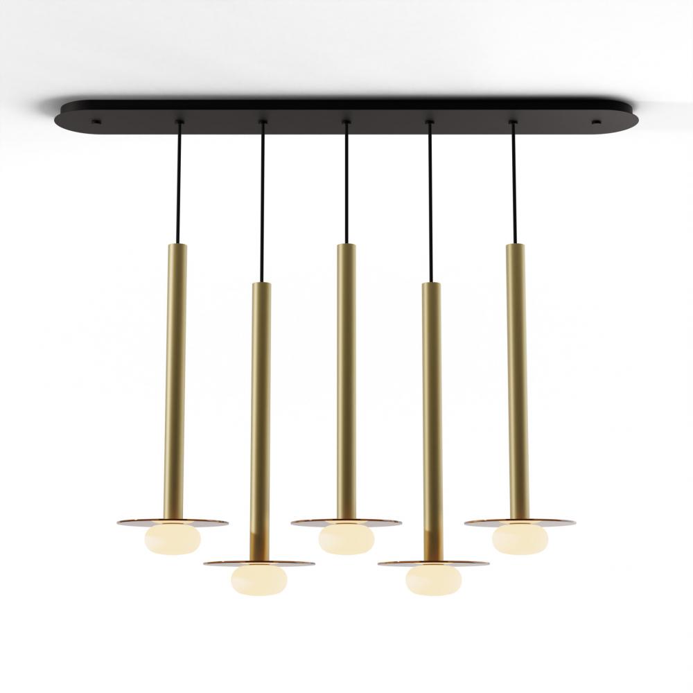Combi Pendant 24&#34; Linear 5 Combo Brass with Matte Black Canopy
