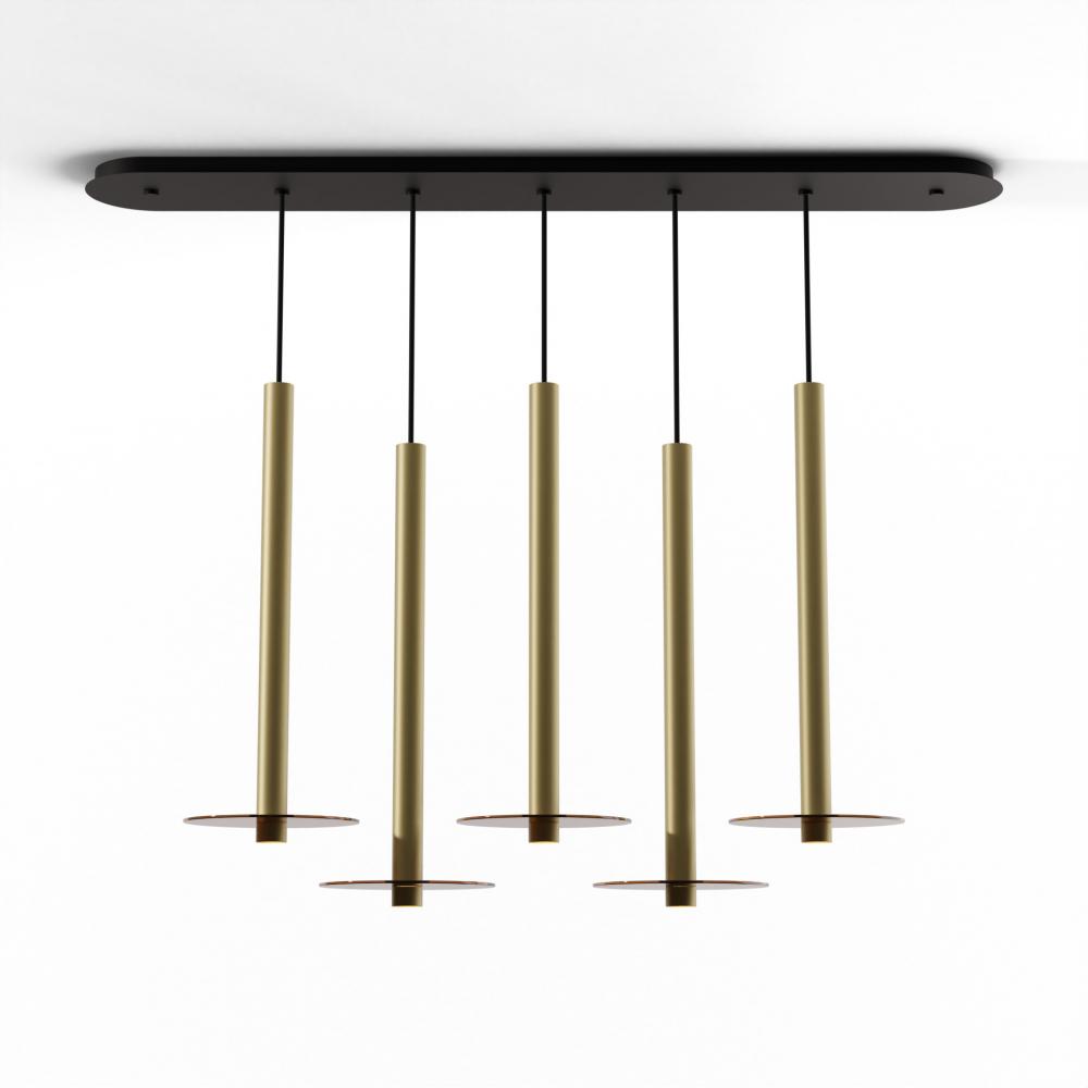 Combi Pendant 24&#34; Linear 5 Combo Brass with Matte Black Canopy
