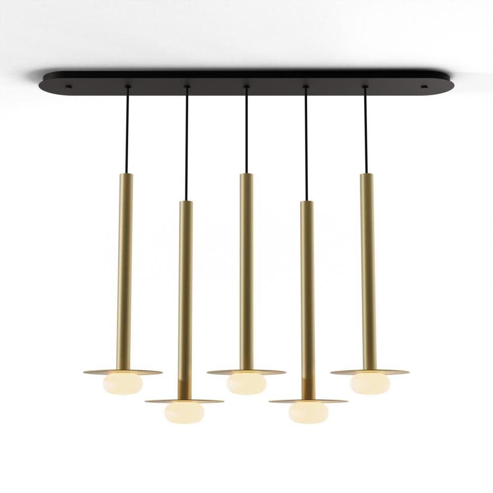 Combi Pendant 24&#34; Linear 5 Combo Brass with Matte Black Canopy