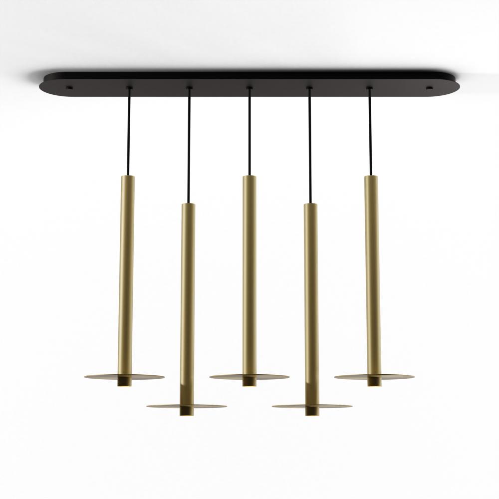 Combi Pendant 24&#34; Linear 5 Combo Brass with Matte Black Canopy