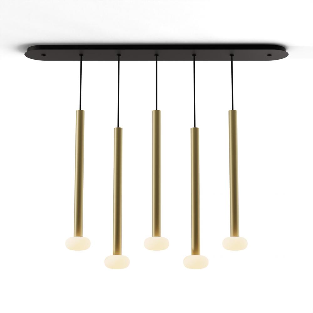 Combi Pendant 24&#34; Linear 5 Combo Brass with Matte Black Canopy