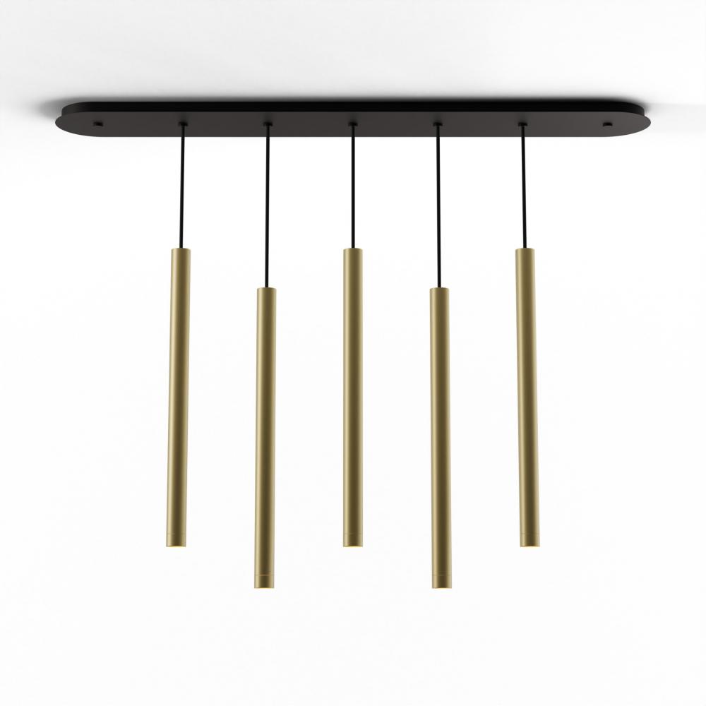 Combi Pendant 24&#34; Linear 5 Combo Brass with Matte Black Canopy, Suspension / Flush Mount 2-in-1