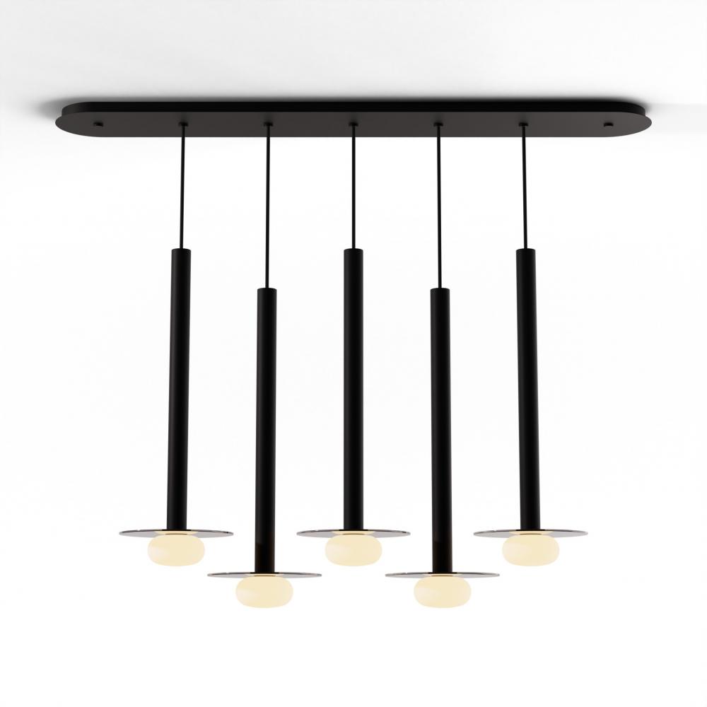 Combi Pendant 24&#34; Linear 5 Combo Matte Black with Matte Black Canopy