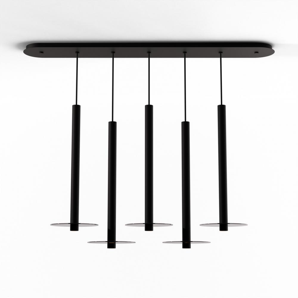 Combi Pendant 24&#34; Linear 5 Combo Matte Black with Matte Black Canopy