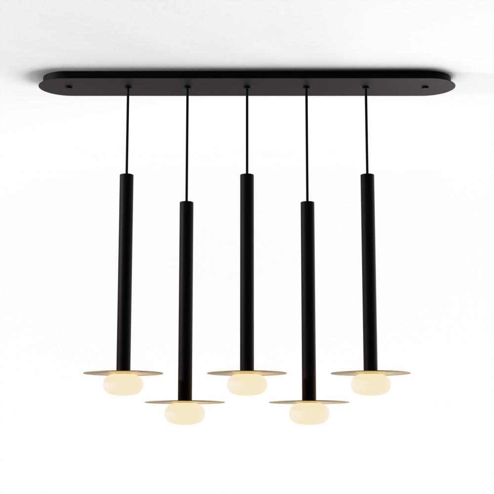 Combi Pendant 24&#34; Linear 5 Combo Matte Black with Matte Black Canopy