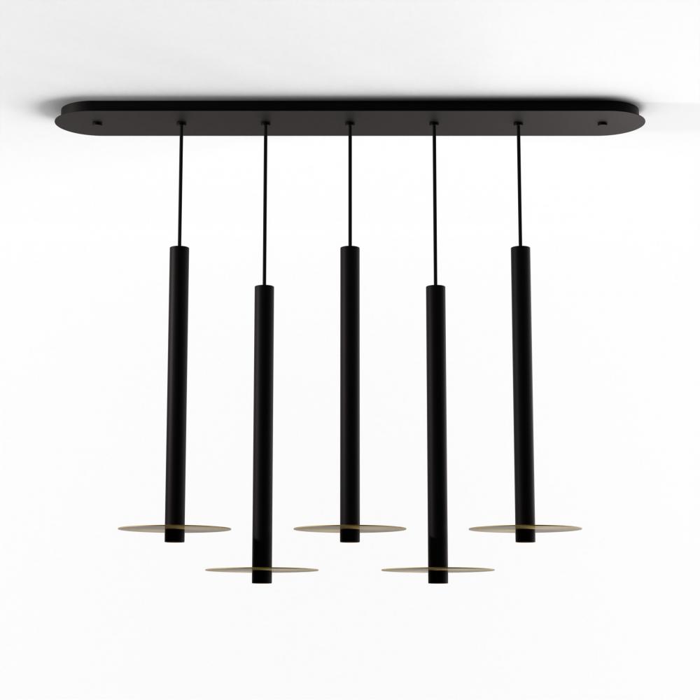 Combi Pendant 24&#34; Linear 5 Combo Matte Black with Matte Black Canopy