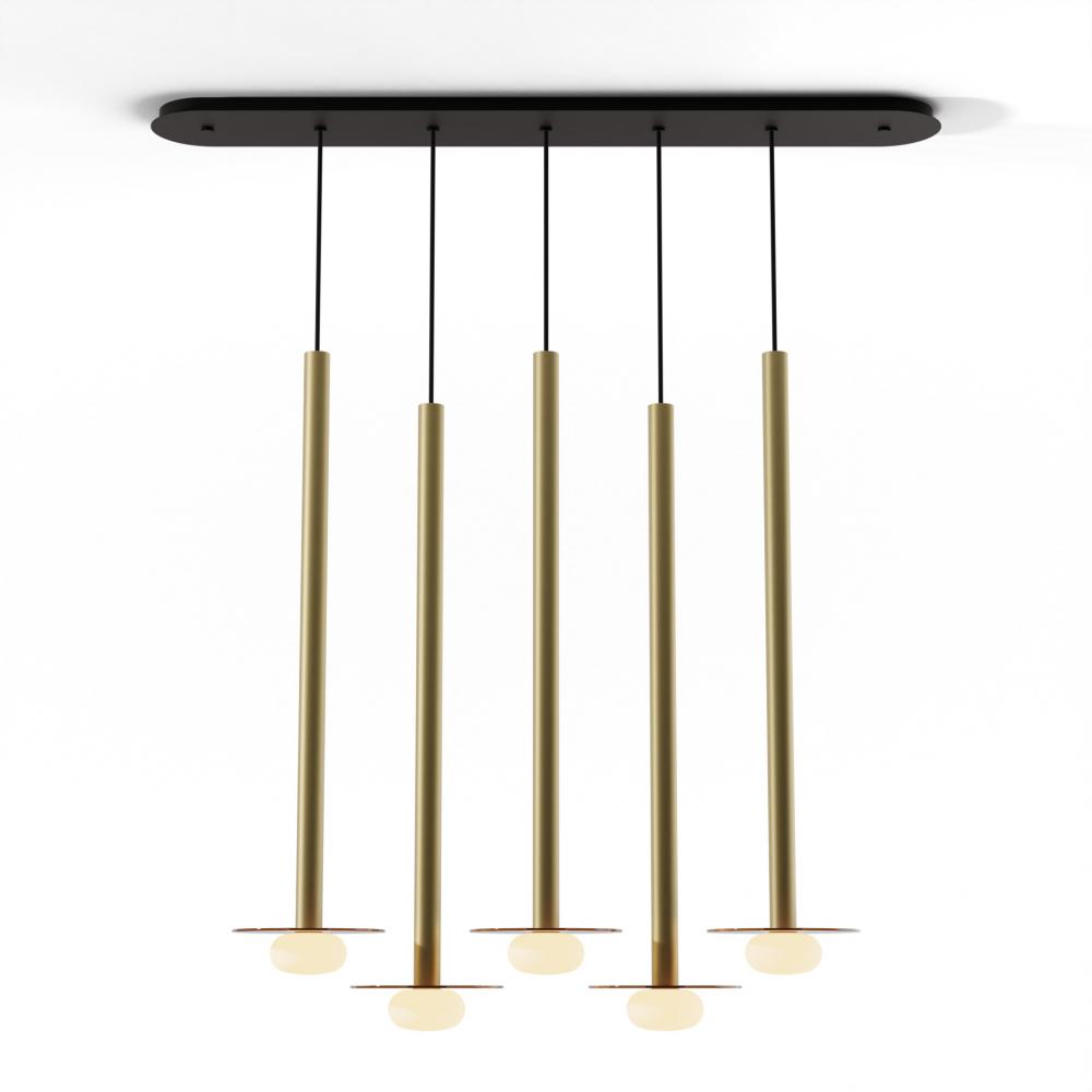 Combi Pendant 36&#34; Linear 5 Combo Brass with Matte Black Canopy