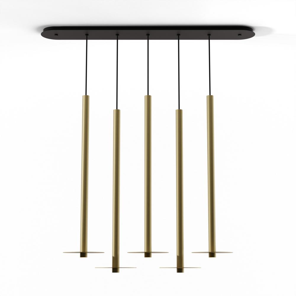 Combi Pendant 36&#34; Linear 5 Combo Brass with Matte Black Canopy