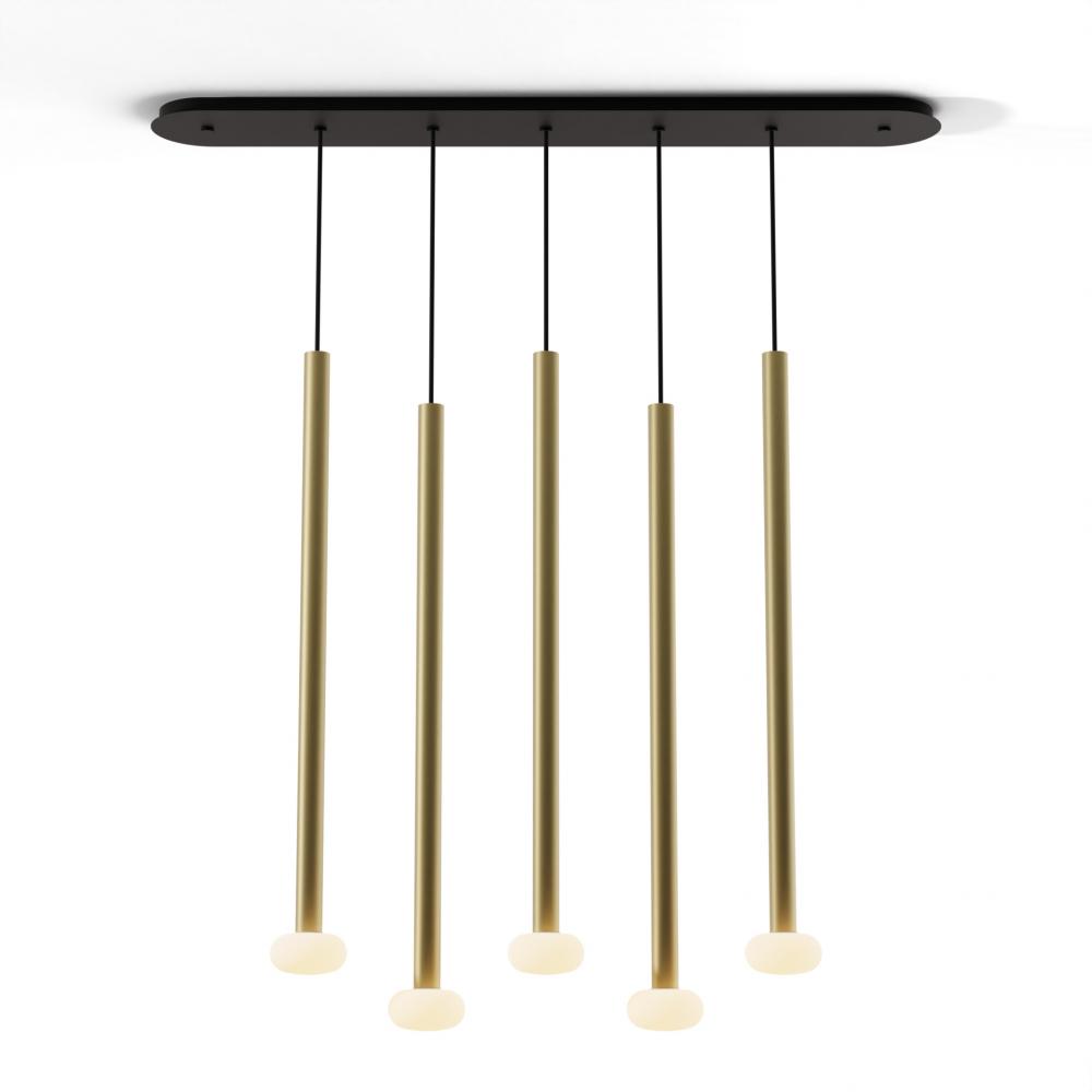 Combi Pendant 36&#34; Linear 5 Combo Brass with Matte Black Canopy
