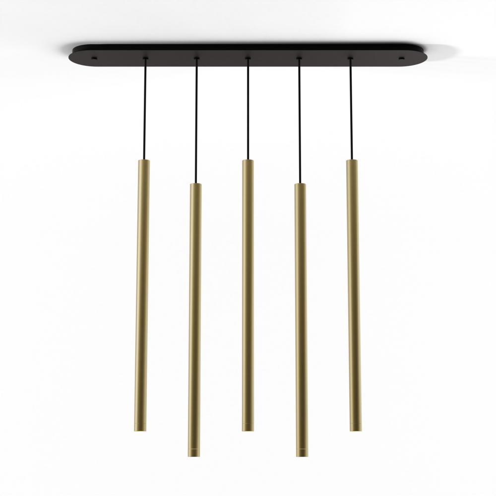 Combi Pendant 36&#34; Linear 5 Combo Brass with Matte Black Canopy, Suspension / Flush Mount 2-in-1