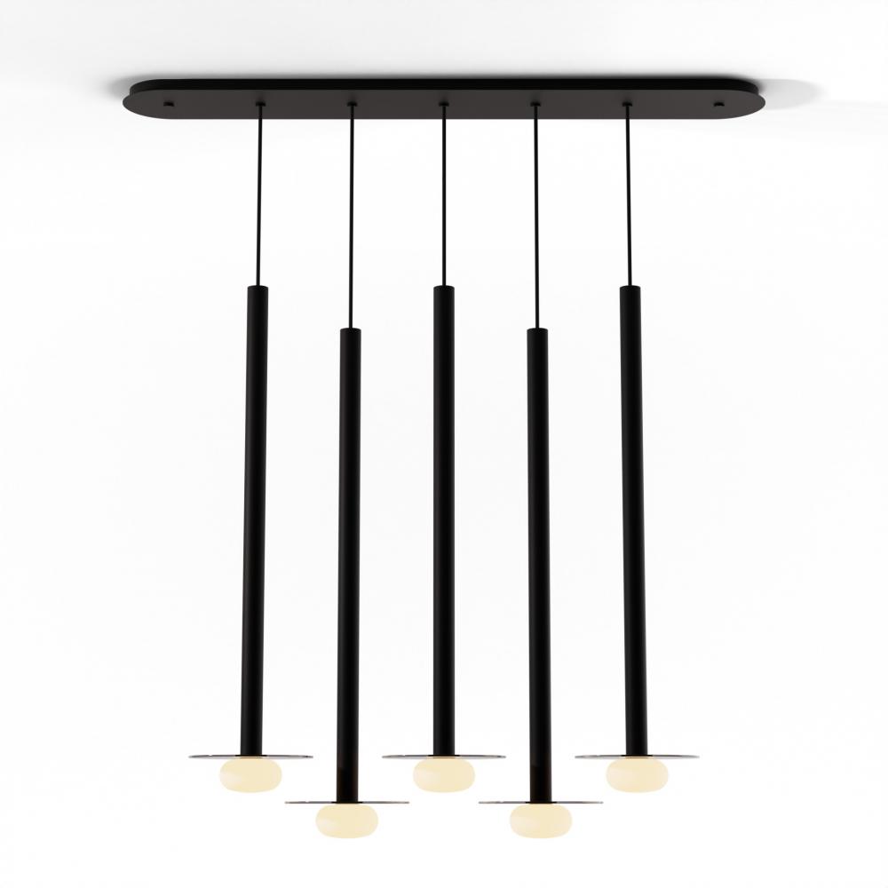 Combi Pendant 36&#34; Linear 5 Combo Matte Black with Matte Black Canopy