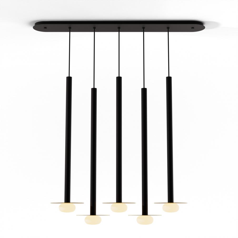 Combi Pendant 36&#34; Linear 5 Combo Matte Black with Matte Black Canopy