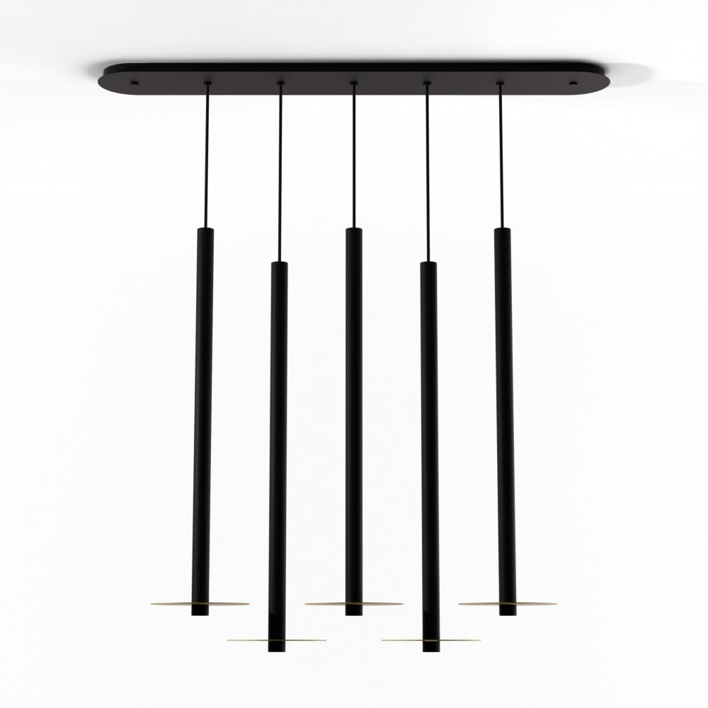 Combi Pendant 36&#34; Linear 5 Combo Matte Black with Matte Black Canopy