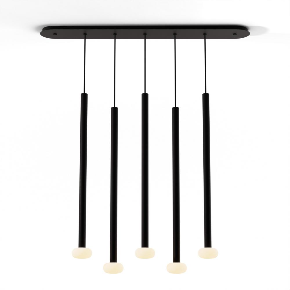 Combi Pendant 36&#34; Linear 5 Combo Matte Black with Matte Black Canopy