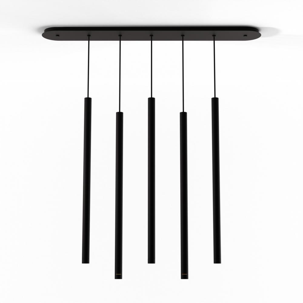 Combi Pendant 36&#34; Linear 5 Combo Matte Black with Matte Black Canopy