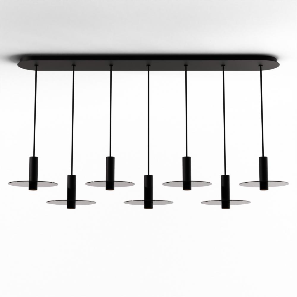 Combi Pendant 6&#34; Linear 7 Combo Matte Black with Matte Black Canopy, 9&#34; glass plate (Dark Gr