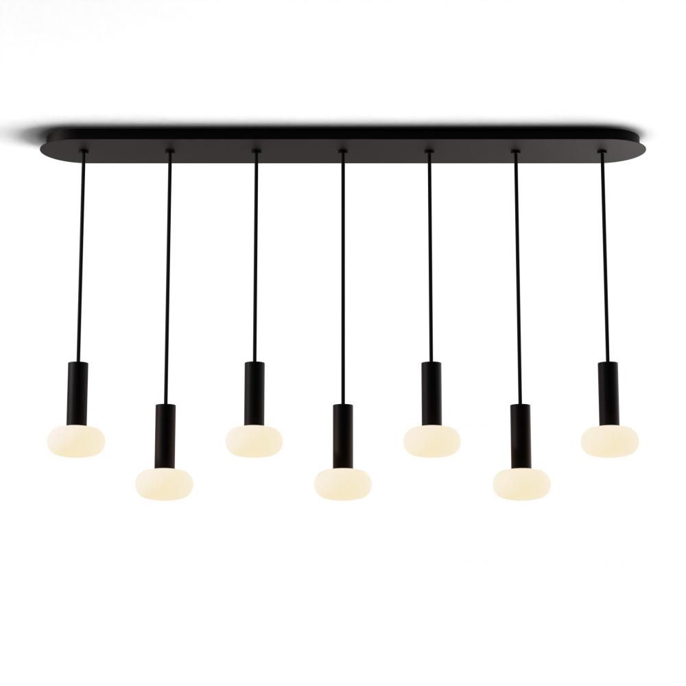 Combi Pendant 6&#34; Linear 7 Combo Matte Black with Matte Black Canopy, Glass Ball attachment, Susp