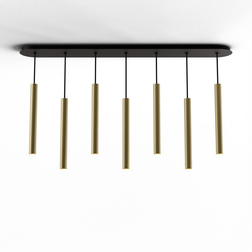 Combi Pendant 16&#34; Linear 7 Combo Brass with Matte Black Canopy, Suspension / Flush Mount 2-in-1