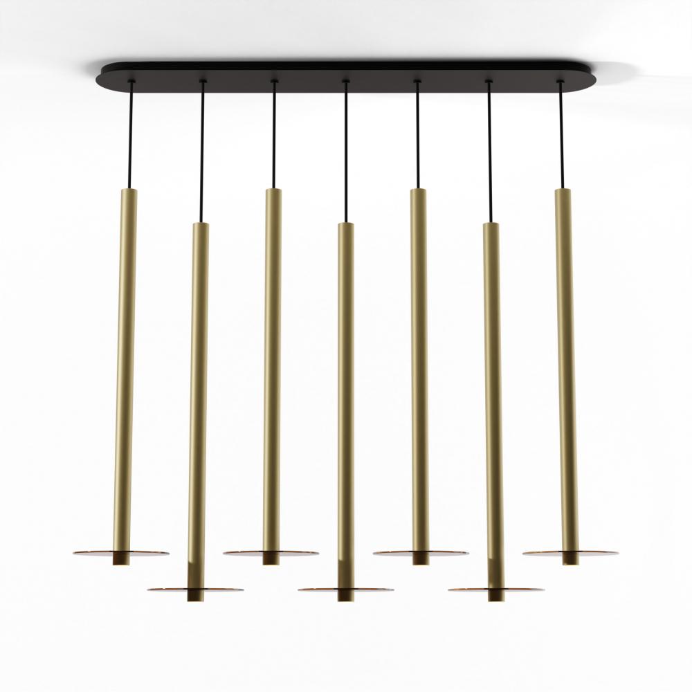 Combi Pendant 36&#34; Linear 7 Combo Brass with Matte Black Canopy