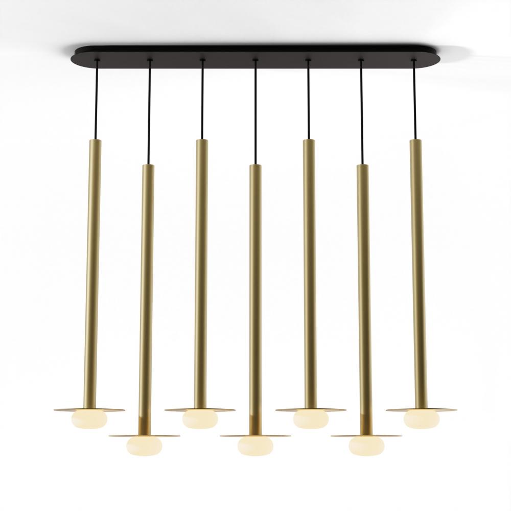 Combi Pendant 36&#34; Linear 7 Combo Brass with Matte Black Canopy