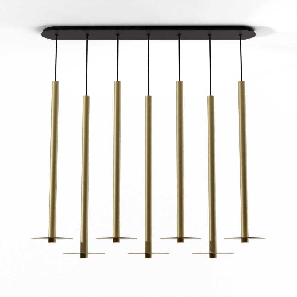Combi Pendant 36&#34; Linear 7 Combo Brass with Matte Black Canopy