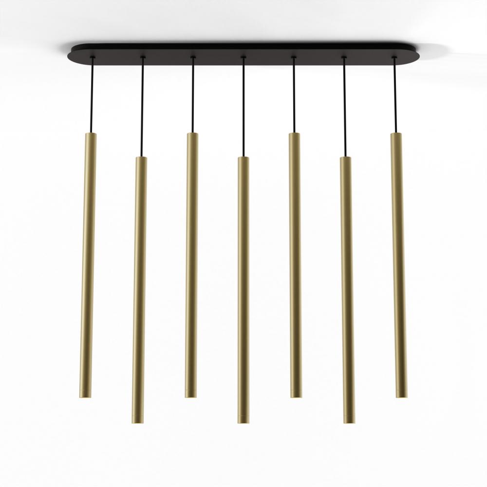 Combi Pendant 36&#34; Linear 7 Combo Brass with Matte Black Canopy, Suspension / Flush Mount 2-in-1