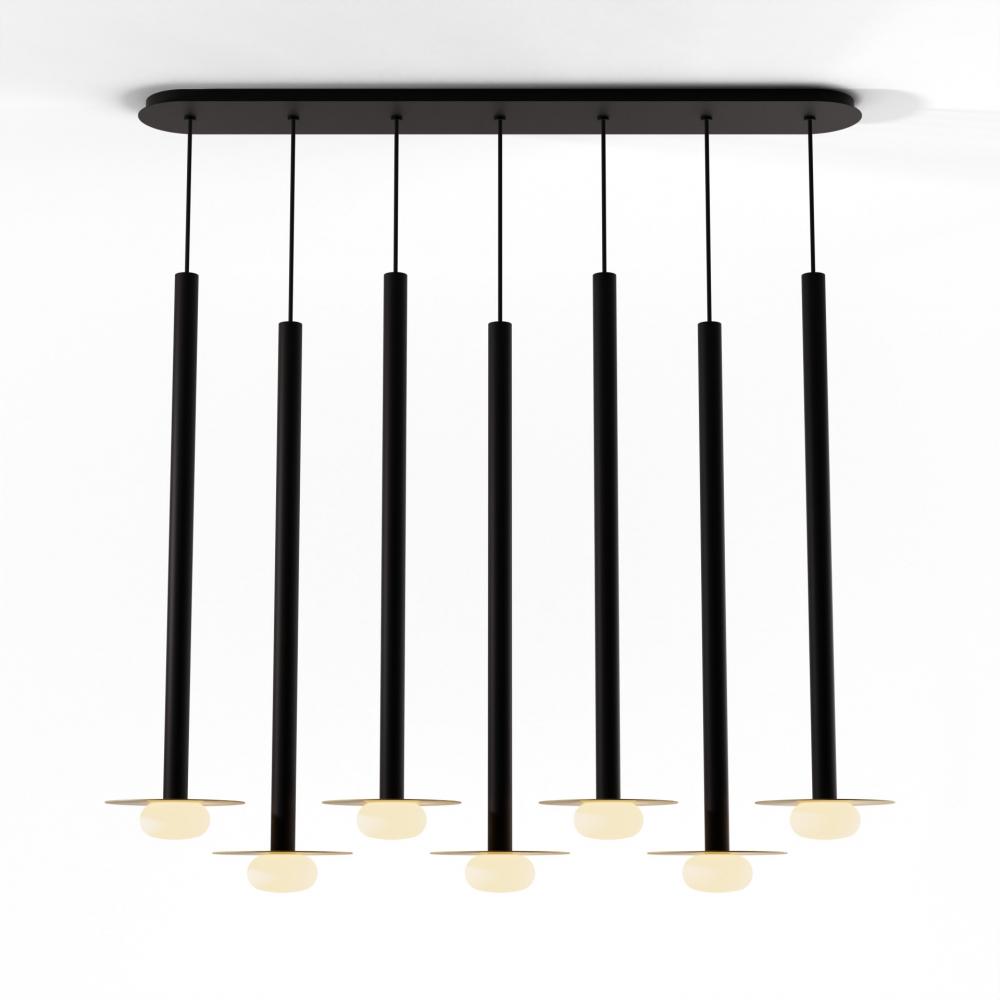 Combi Pendant 36&#34; Linear 7 Combo Matte Black with Matte Black Canopy