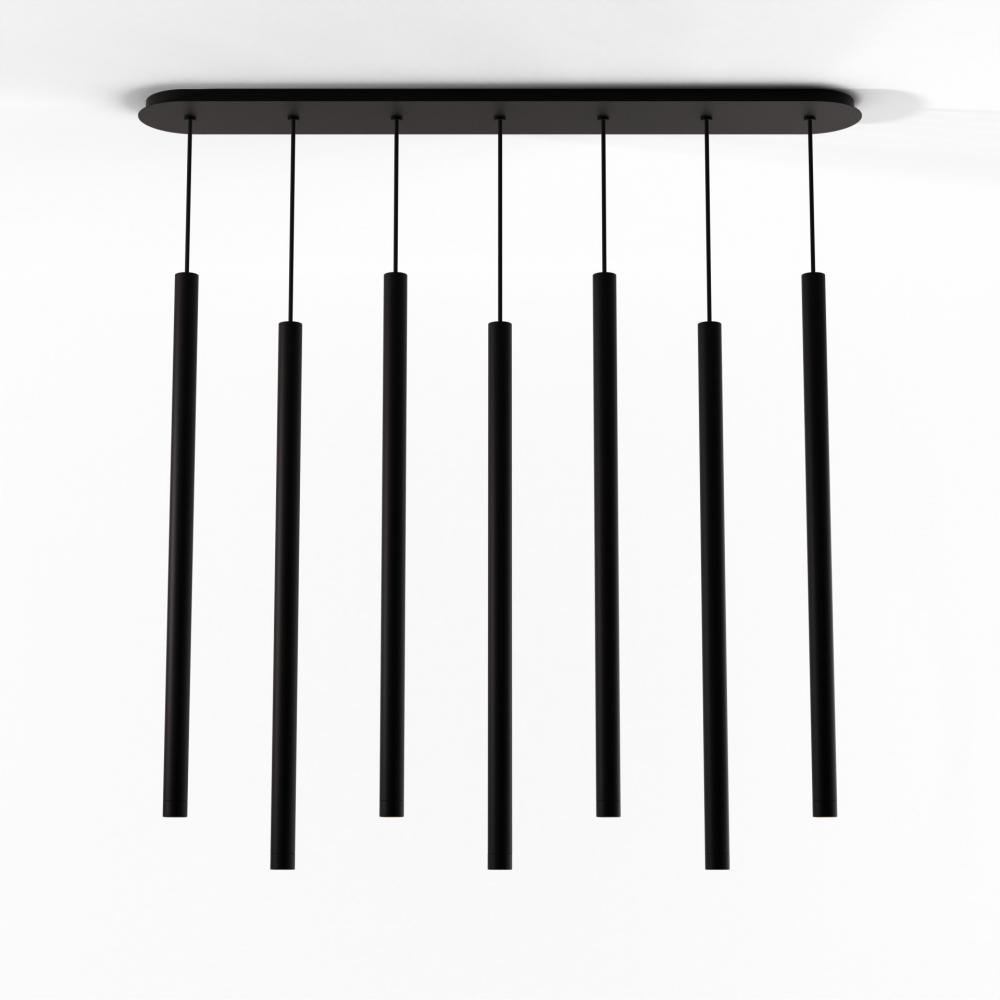 Combi Pendant 36&#34; Linear 7 Combo Matte Black with Matte Black Canopy