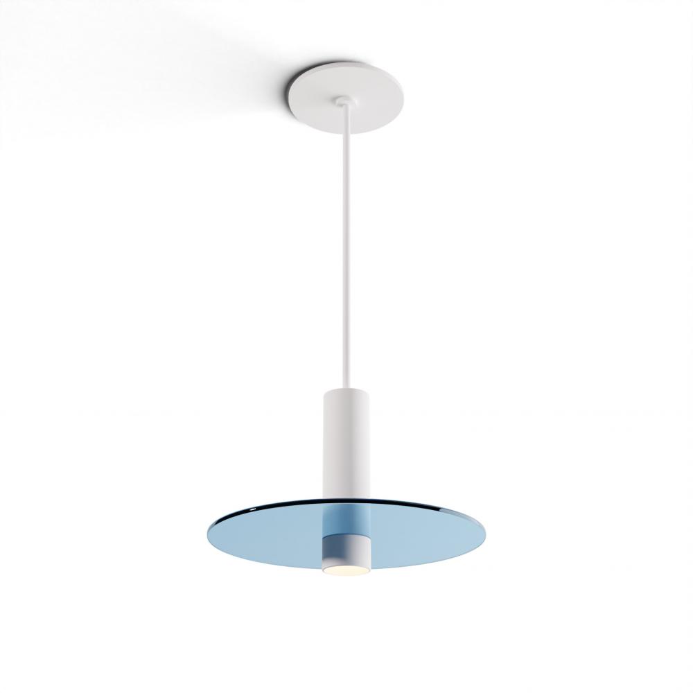 Combi Pendant 6&#34; Single Unit Matte White with Matte White Canopy, 9&#34; glass plate (Blue) atta