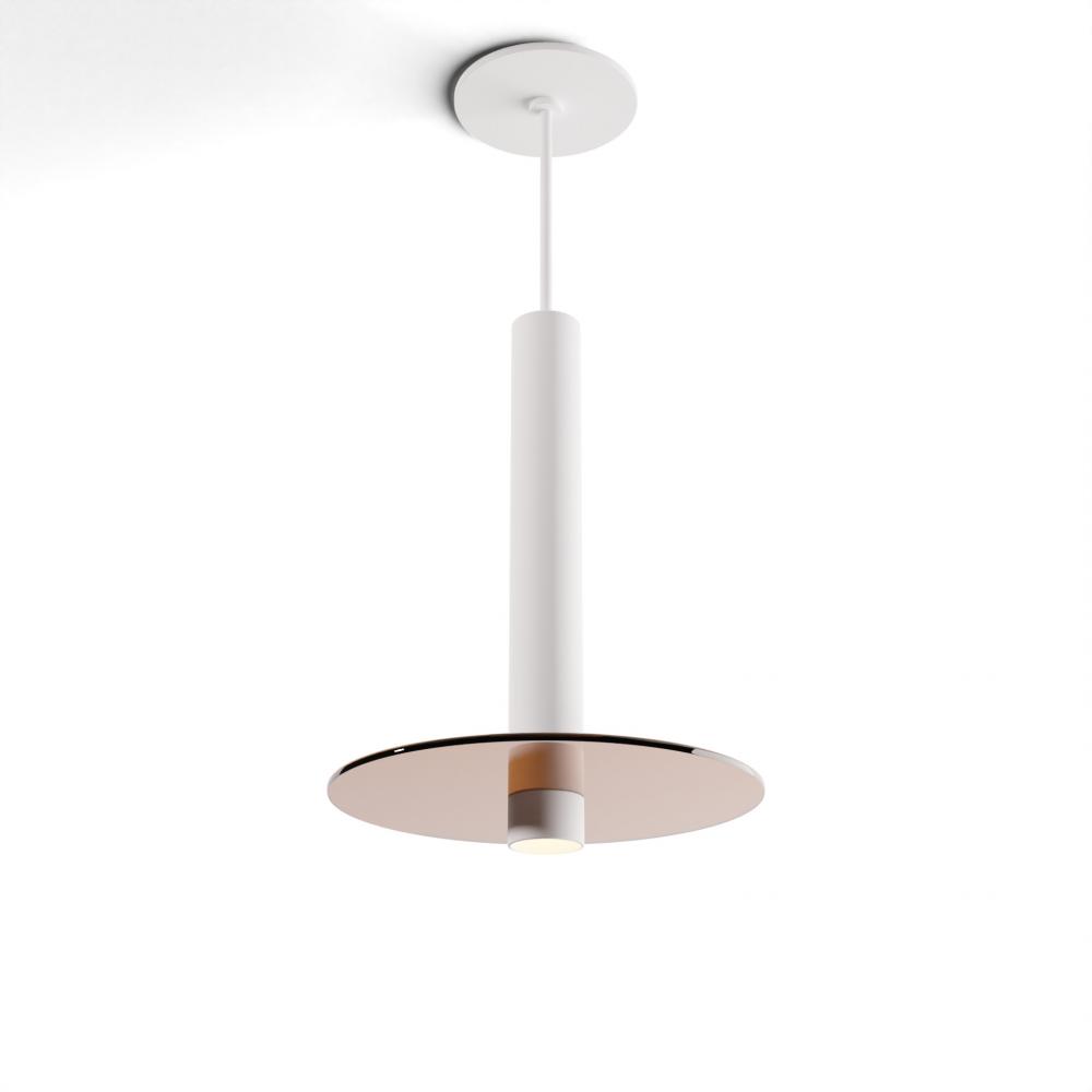 Combi Pendant 12&#34; Single Unit Matte White with Matte White Canopy, 9&#34; glass plate (Tea Brown