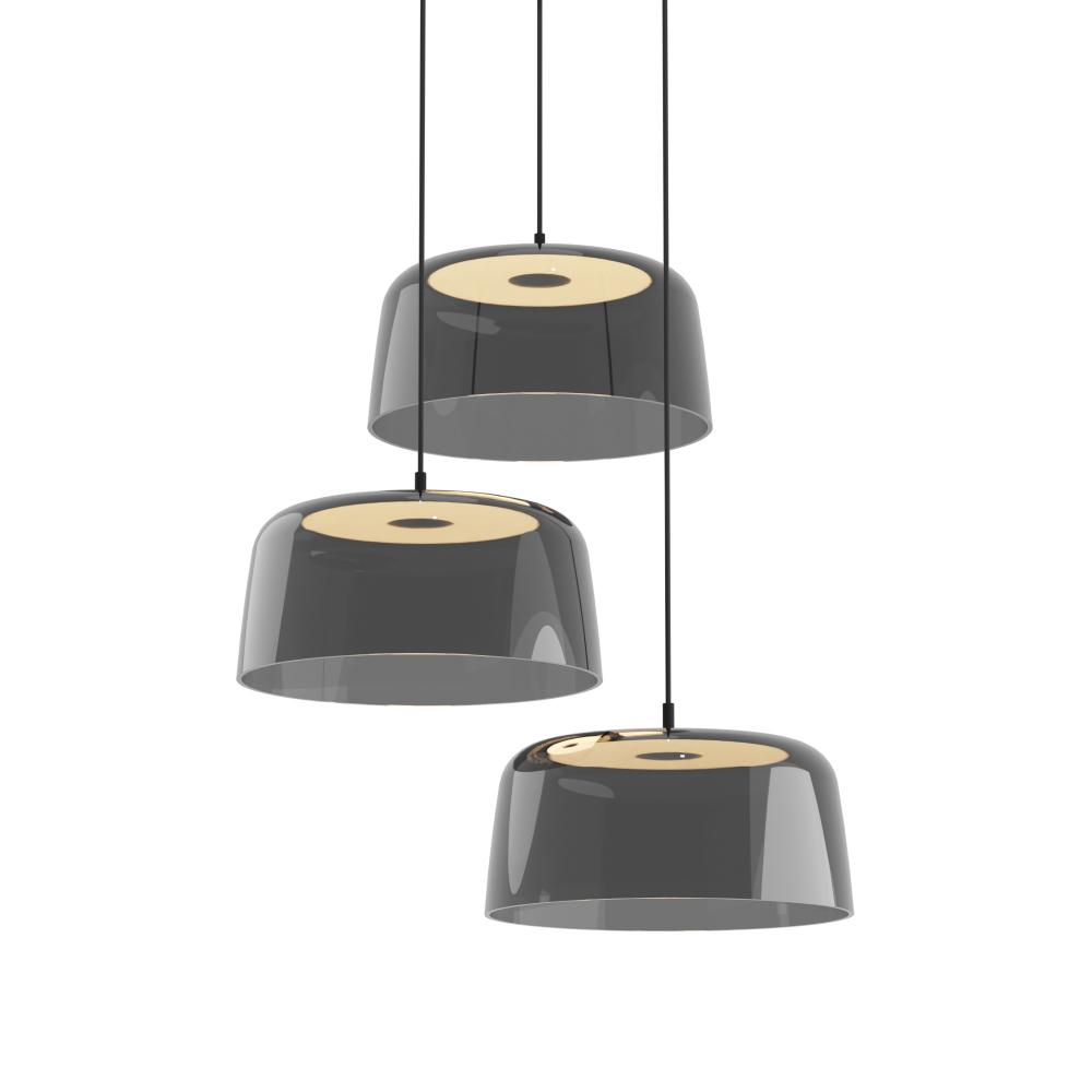 Yurei Circular 3 Pendant Lamp (Matte Black) with 14&#34; Acrylic Shade, Dark Gray