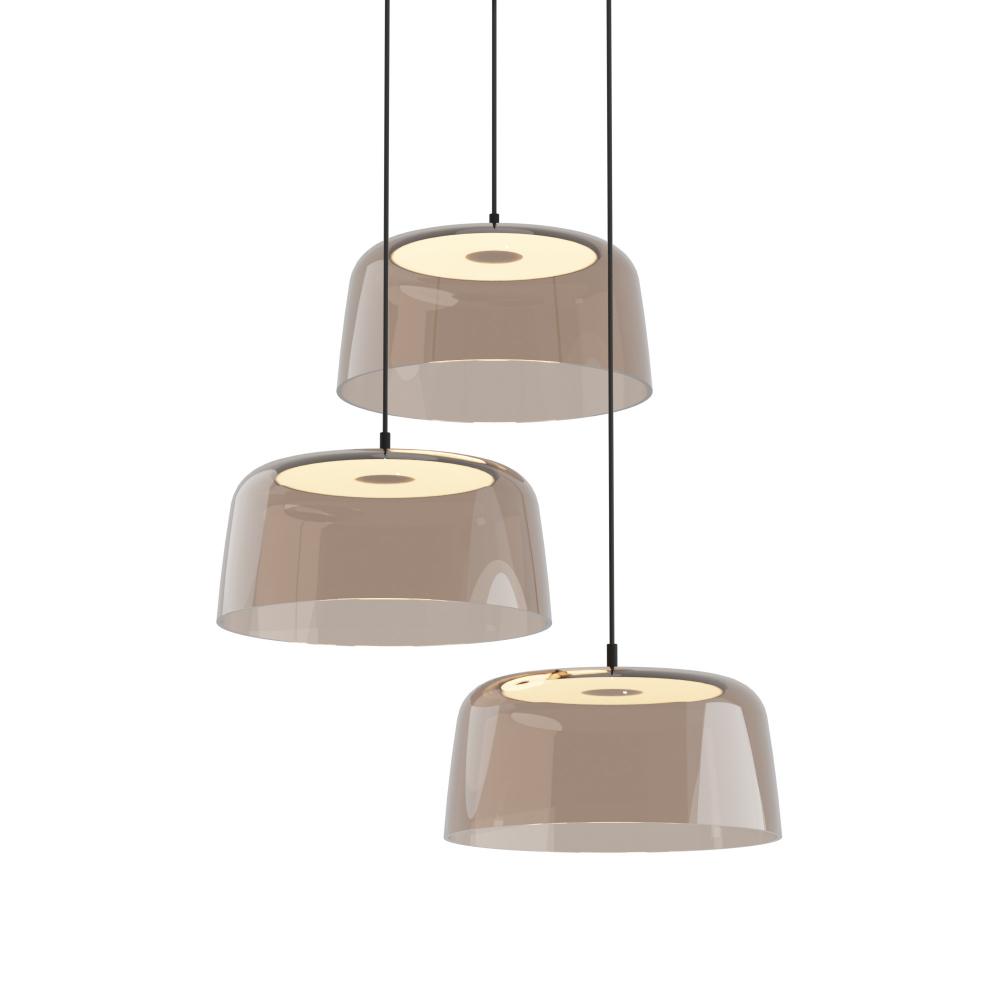 Yurei Circular 3 Pendant Lamp (Matte Black) with 14&#34; Acrylic Shade, Tea Brown