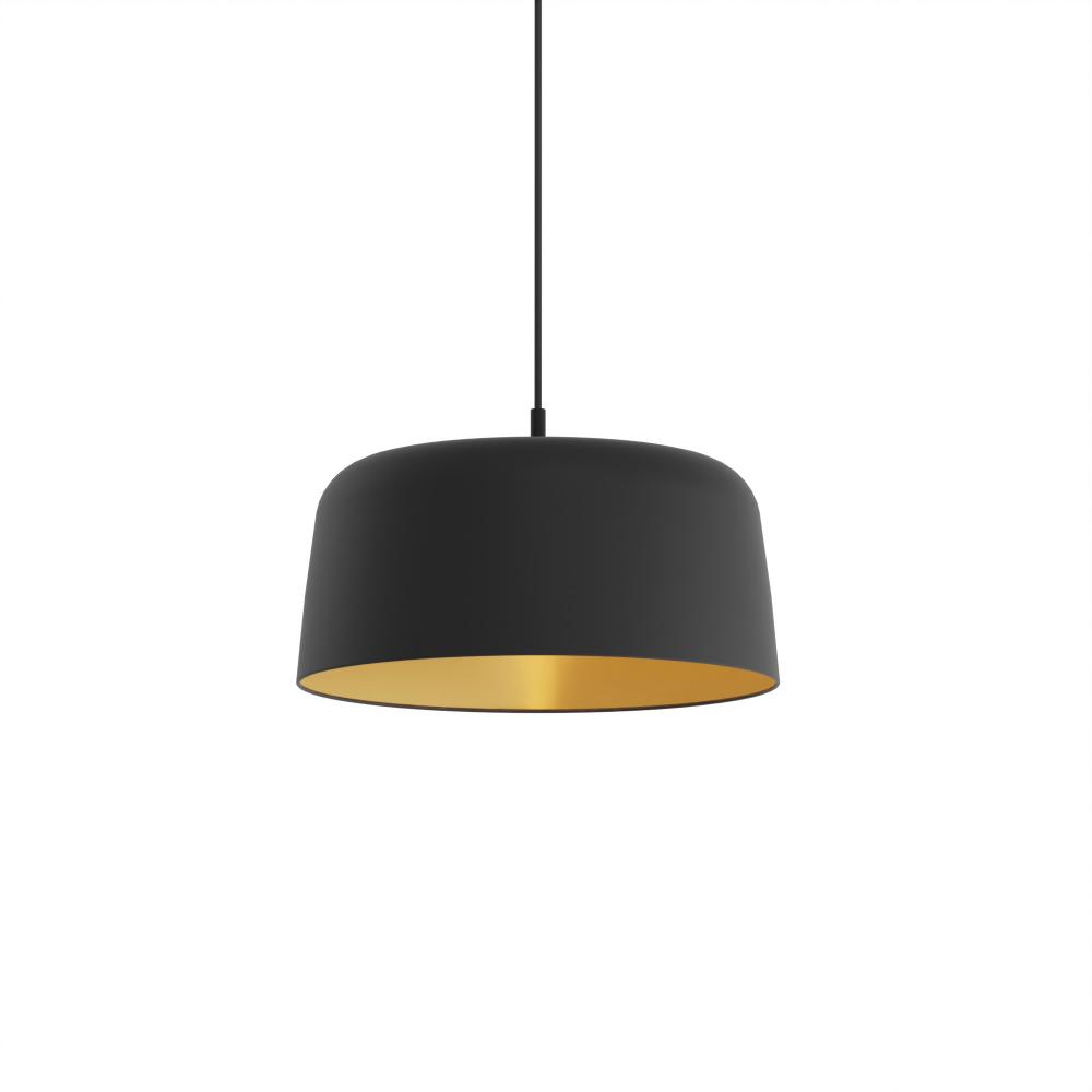 Yurei Single Pendant Lamp (Matte Black) with 14&#34; Matel Shade, Matte Black w/ Gold Interior