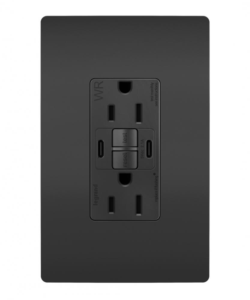 radiant Tamper-Resistant 15A Duplex Self-Test GFCI Receptacles wt SafeLock Protection, USB Type