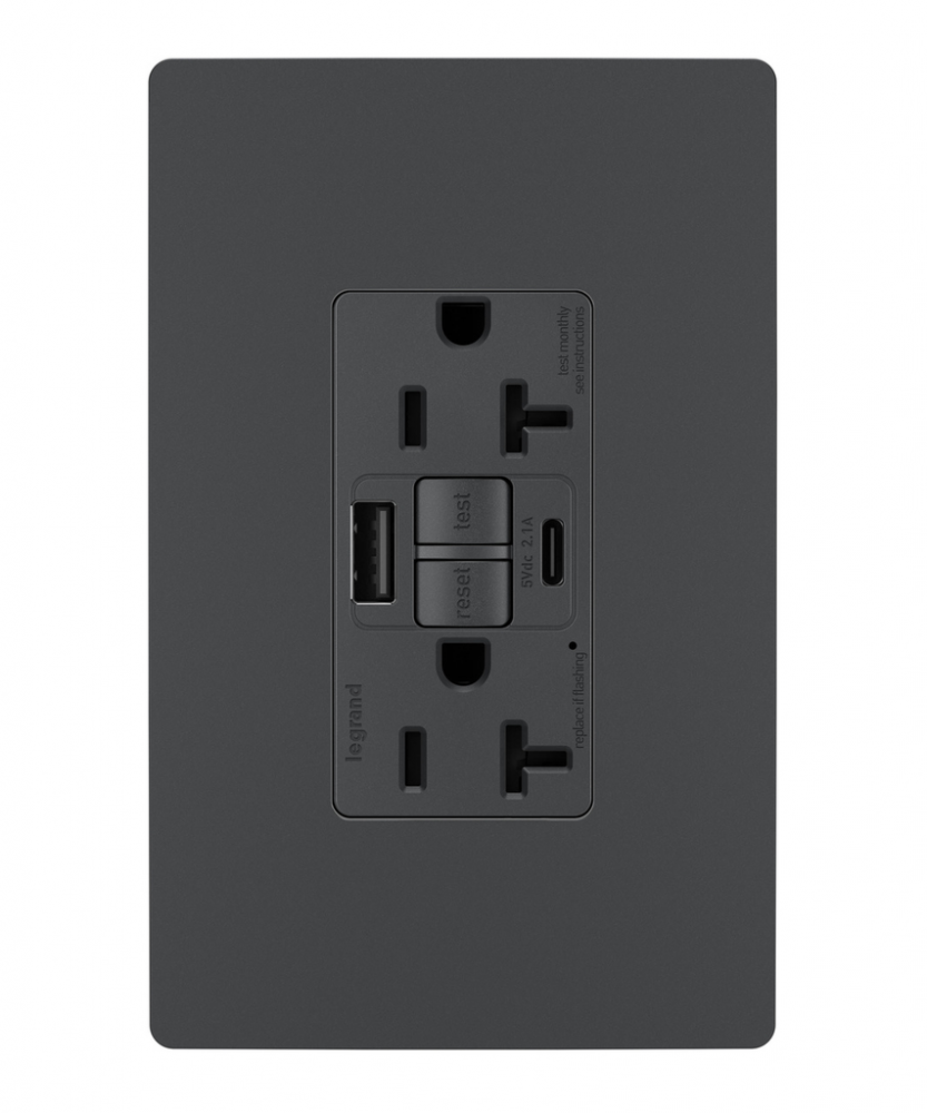 radiant Tamper-Resistant 20A Duplex Self-Test GFCI Receptacles wt SafeLock Protection, Type A/C