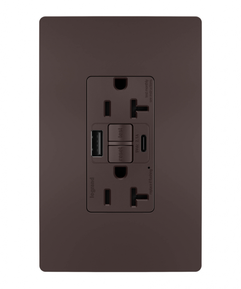 radiant Tamper-Resistant 20A Duplex Self-Test GFCI Receptacles wt SafeLock Protection, Type A/C