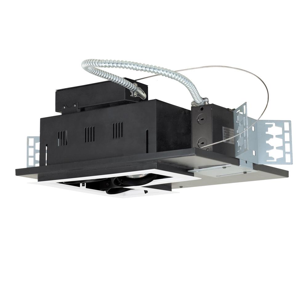3-Light Double Gimbal L-Corner Recessed Line Voltage Fixture.
