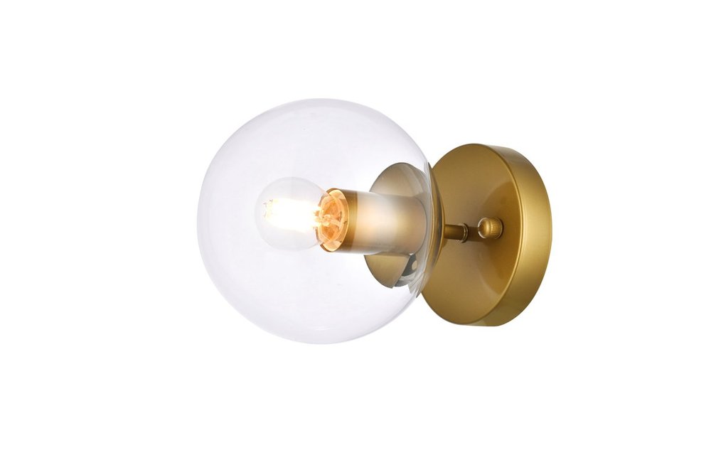 Mimi Wall/Flush mount W5.9&#34;H5.9&#34;E8.3&#34;L1 Brass CL Glass